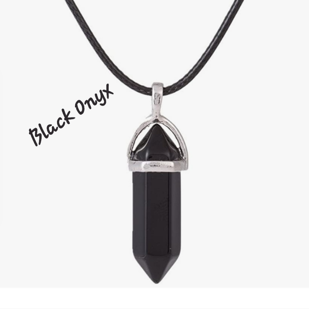 NEW! BLACK ONYX CRYSTAL POINT healing PENDANT NECKLACE